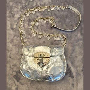 White House black market Stunning silver leather dress bag with clear beads